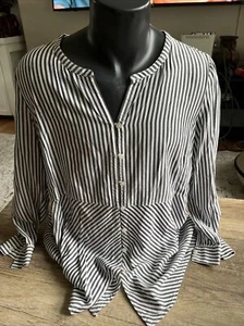J Jill Women’s Striped 100% Rayon Button Front Long Sleeve V-Neck Shirt Sz MED - Picture 1 of 6