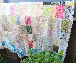 VTG anni ' 60 ~ 70 Mod Hippy Lurex hawaiano cucito a mano Patchwork copriletto tovaglia 89" - Foto 1 di 24