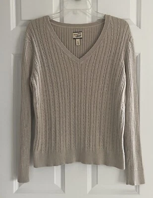 Bass Heritage Cable Knit Sweater Womens XL Cotton Beige V-neck Preppy Academia - Image 1 of 4