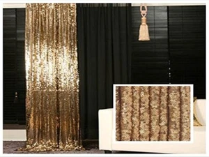 Classic Collection 2 PC 90"x72" Golden Sequin Rod Pocket Lined Curtain - Picture 1 of 7