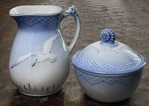 1950s Mini Seagull Creamer & Sugar Bowl w/Lid by Bing & Grondahl Made in Denmark - Picture 1 of 16