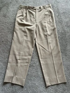 JOSEPH & FEISS Lined Pleated Dress Pants Mens 38 Reg Beige Khaki 100% Wool - Picture 1 of 18