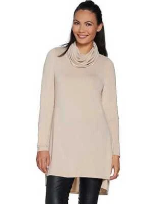 Top túnica ligero cuello capucha avena Lisa Rinna nuevo detalle de costura Foto 1 de 4