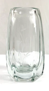 Etched Tulip Vase Heavy Glass 6" Tall - Picture 1 of 11
