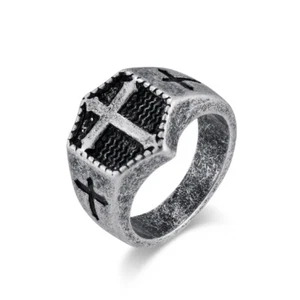 Men Cross Ring Stainless Steel Unique Faith Christian Catholic Gifts for Dad Boy - Picture 1 of 26