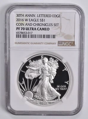 PF70 2016-W ASE Silver Eagle Coin & Chronicles Lettered Edge NGC Brown Lbl - Image 1 of 4