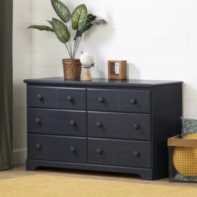 Navy Blue Wooden 6 Drawer Double Dresser Chest Drawers Clothes Storage Organizer - Image 1 of 4