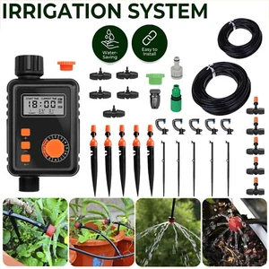 Automatic Irrigation System with Timer Garden Plant Watering Hose Micro Drip Kit - Picture 1 of 23