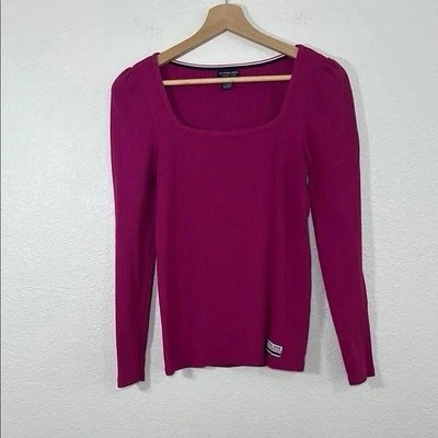 U.S. Polo Square Neck Ribbed Pink Long Sleeve Top XS - Image 1 of 4