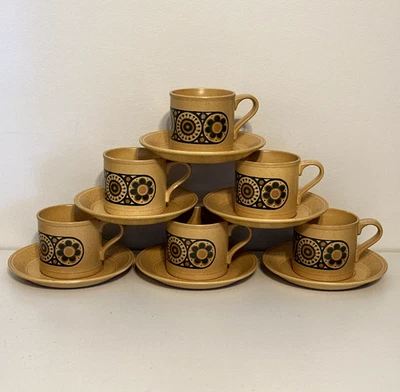 KILN CRAFT Bacchus Stafforshire Ironstone Cup & Saucers x 6 Vintage Retro 1970's - Image 1 of 4