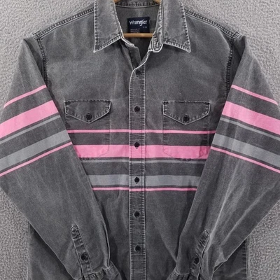 VTG Wrangler Brushpopper Shirt Large 17 Gray Hot Pink Western Rodeo Cowboy Neon - Image 1 of 4