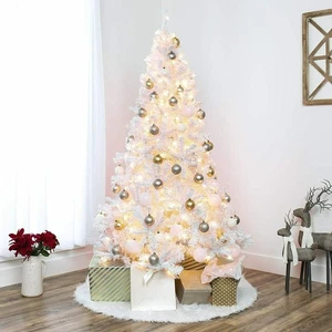 White Christmas Tree with Warm White LED Lights Bushy Christmas Decoration Stand - Picture 1 of 34