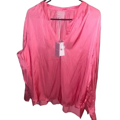 NWT Muse Women’s Boho V Neck Pullover Blouse with Buttoned Cuffs SIZE XL PINK - Image 1 of 4