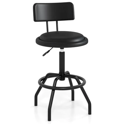 Adjustable Swivel Bar Stool PU Leather Steel Frame Chair W/Backrest&Footrest - Image 1 of 4