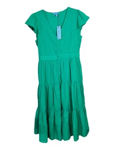 Draper James Lainey Midi Dress Mint Green Dobby Stripe 8 Pockets Lined Cotton - Picture 1 of 11