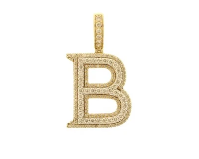 Colgante de sombra inicial B con letra de diamante redondo de 1,92 quilates de oro de dos tonos de 10K Foto 1 de 4