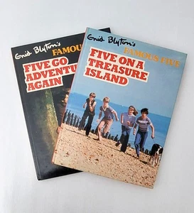 Large Vintage Hardcover Enid Blyton Books x 2 Famous Five On A Treasure Island - Picture 1 of 12