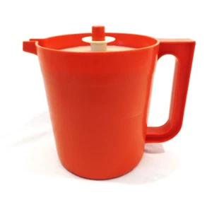 Tupperware kurzer Krug 1,5 Quart 1575 2 mit Druckknopfdeckel Vintage orange  - Bild 1 von 5