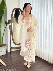 Mujeres Vestido Paquistaní Salwar Kameez Trajes Preparados Indio Boda Fiesta 3 Piezas - Imagen 1 de 4