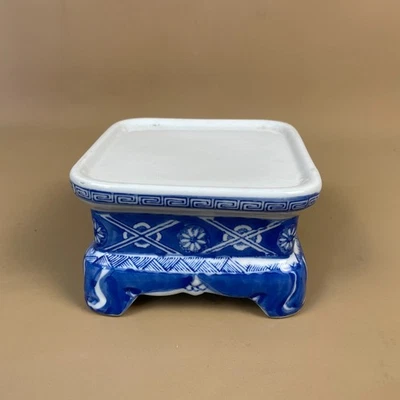 Vintage Ceramic Plant Stand Blue White Pattern Oriental Ornament Hand Painted - Image 1 of 4