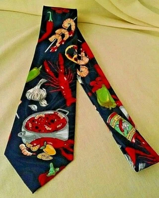 CAJUN TIE STEVEN HARRIS HAND MADE LOUISIANA HOT SAUCE SHRIMP PEPPERS GUMBO* Foto 1 de 4