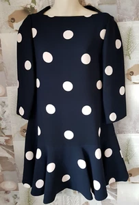 Kate Spade Spotlight Flounce Ink Polka Dot 3/4 Sleeved Dress US 0 UK 4-6 New - Picture 1 of 4