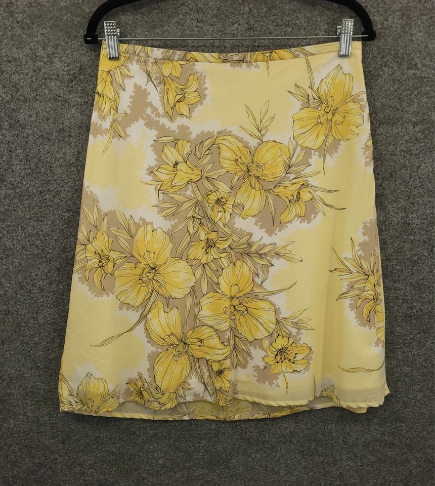 Geoffrey Beene Skirt Womens 6 A-Line Lined Side Zip Yellow Floral Knee Length - Image 1 of 4