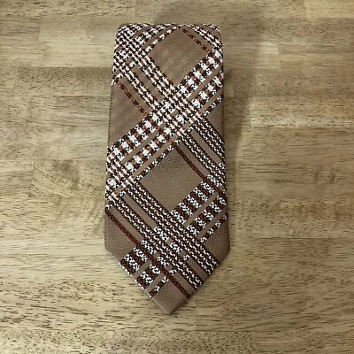 Corbata marrón a cuadros geométrica vintage años 70 Brittania para hombre Foto 1 de 4