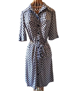 Laundry by Shelli Segal Women Blue & White Dress Button Down Geometric Size 4 - Picture 1 of 7