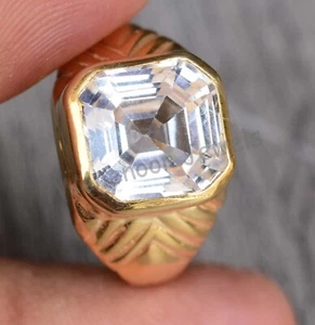 Natural Sapphire Asscher 925 Sterling Silver Ring Vintage Look For Men Certified - Picture 1 of 12