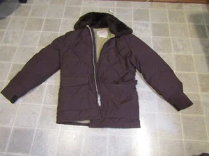 OLD VINTAGE MED. BROWN SCHOTT ET PLUM W/ MOUTON COLLAR DOWN JACKET COAT - Picture 1 of 5