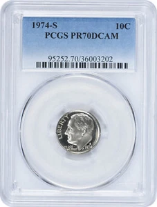 1974-S Roosevelt Dime PR70DCAM PCGS - Picture 1 of 2
