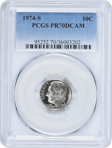 1974-S Roosevelt Dime PR70DCAM PCGS Cover