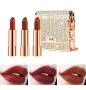 Klassisches 3er-Set Lippenstift Rottöne mit Kette Reiseaufbewahrung Geldbörse/Tasche ~ Geschenk - Bild 1 von 7