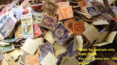 Mixed Random Lot of 100+ Used US Stamps Suitable for Art Projects, Crafts, etc. - Image 1 of 4