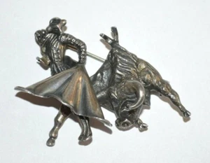große 925 er SILBER Brosche HECHO EN MEXIKO MEXICO Stierkämpfer Fach B3 - Bild 1 von 5