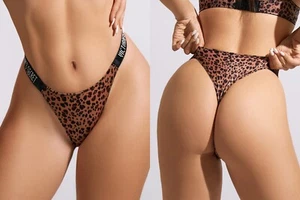 Victoria's Secret Shine Strap - NOUGAT LEOPARD BRIEF - Classic Satin lingerie - Picture 1 of 21