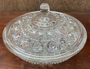INDIANA CLEAR GLASS 7 1/2” WINDSOR BUTTON AND CANE CANDY DISH WITH LID - Picture 1 of 8