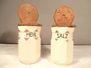 ZWEI ALTE ART DECO WAND VORRATS DOSEN - MEHL & SALZ - Bild 1 von 4