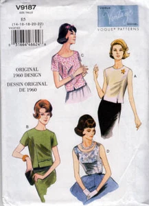Easy Sewing Pattern Vogue Vintage Model 9187 Misses' Retro 1960s Tops - Picture 1 of 1