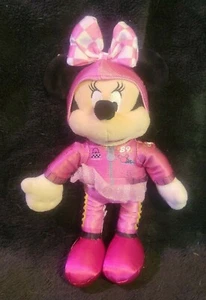 10" MINNIE MOUSE Hot Pink Race Car Driver Outfit Disney Plush Stuffed Toy - Picture 1 of 8