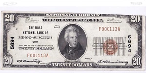 $20 1929 T1 National MINGO-JUNCTION Ohio OH 🇺🇸 Extremely Rare! Higher Grade! - Picture 1 of 2