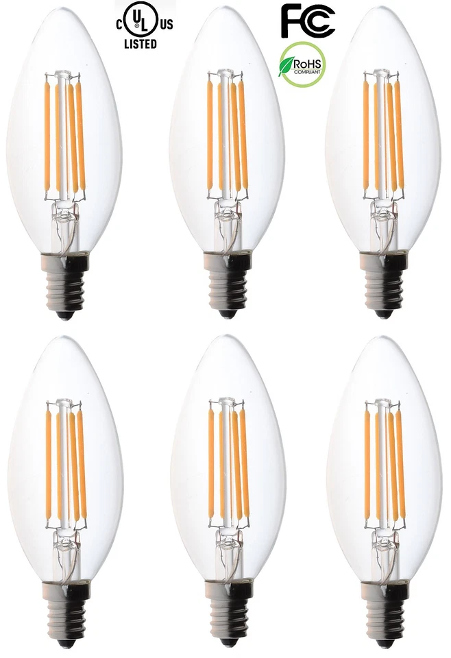 6-pack Bioluz LED Filament Candelabra E12 Base High Efficiency Candle Bulbs - Image 1 of 1