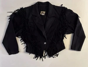 Vintage Western Collection Black Denim Frayed Jacket Size S Made In USA - Bild 1 von 8