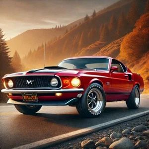1969 Ford Mustang Mach 1 - Candyapple Red | 24x24 inch POSTER | AI Art - Picture 1 of 2