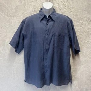 Prime Elements Washable Linen Button Up Shirt Mens XL Blue Pocket Short Sleeve - Picture 1 of 10