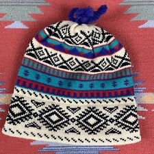 Columbia Sportswear Wool Aztec Toboggan Beanie Winter Cap Vintage 90s Ski