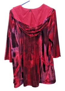 One World Red Crushed Velvet Sweater Jacket Hoodie Witchy Goth Vampire Size 2X - Picture 1 of 11