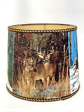 Vtg Rustic Drum Lamp Shade Deer Hunting Lodge Decor Mountain Farmhouse 14W x 11T