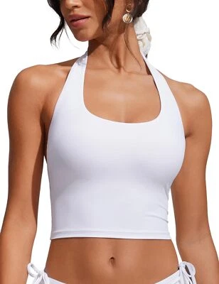 Maiô feminino Halter gola redonda acolchoado sem costas cobertura total roupa de banho - Imagem 1 de 4